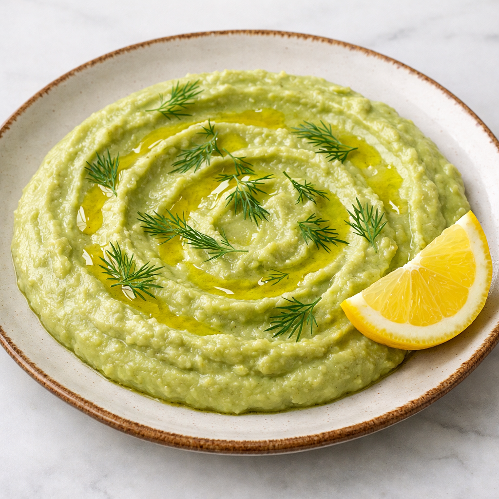 Taze bakla ezmesi dereotu ve zeytinyağı ile