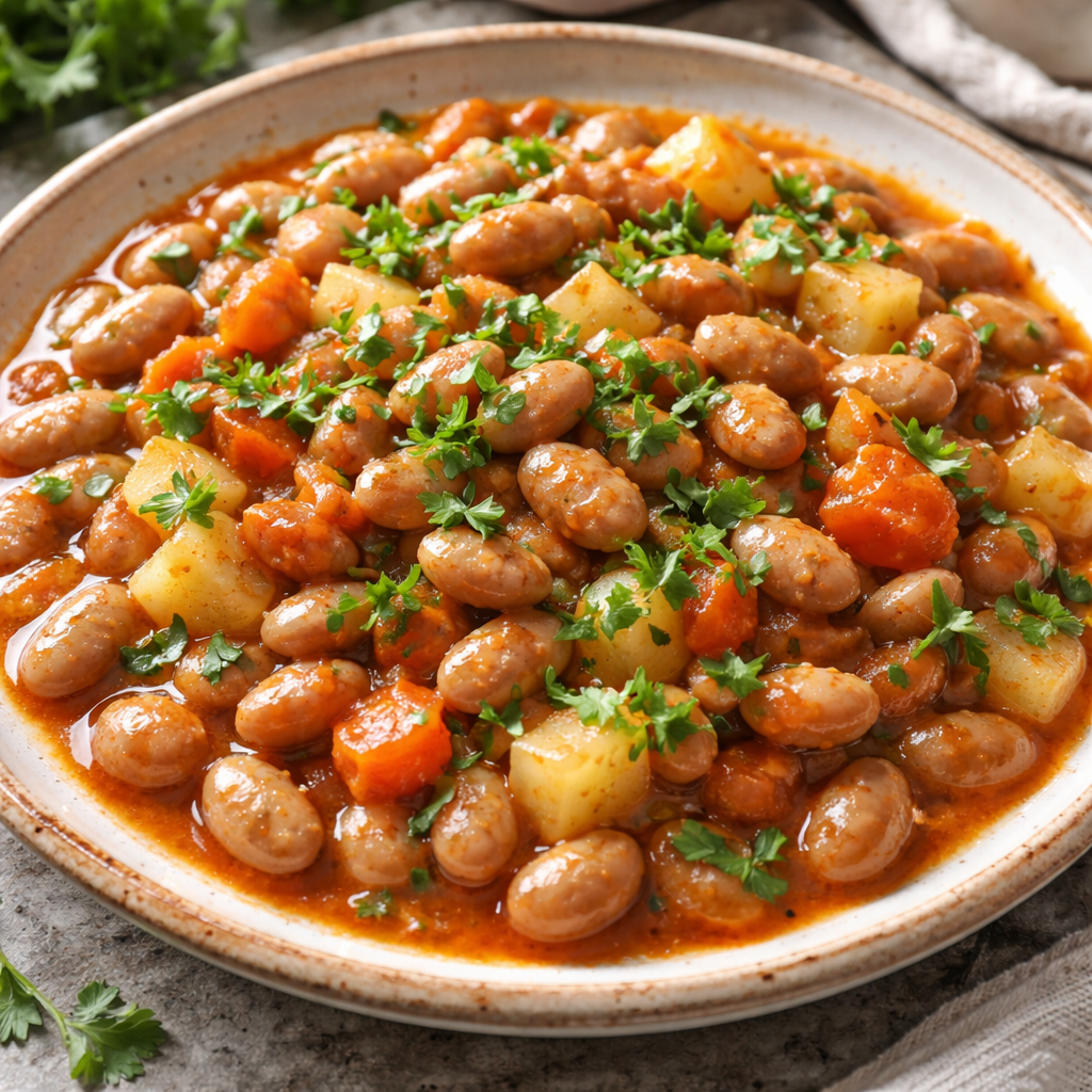 Barbunya pilaki maydanoz ile süslenmiş