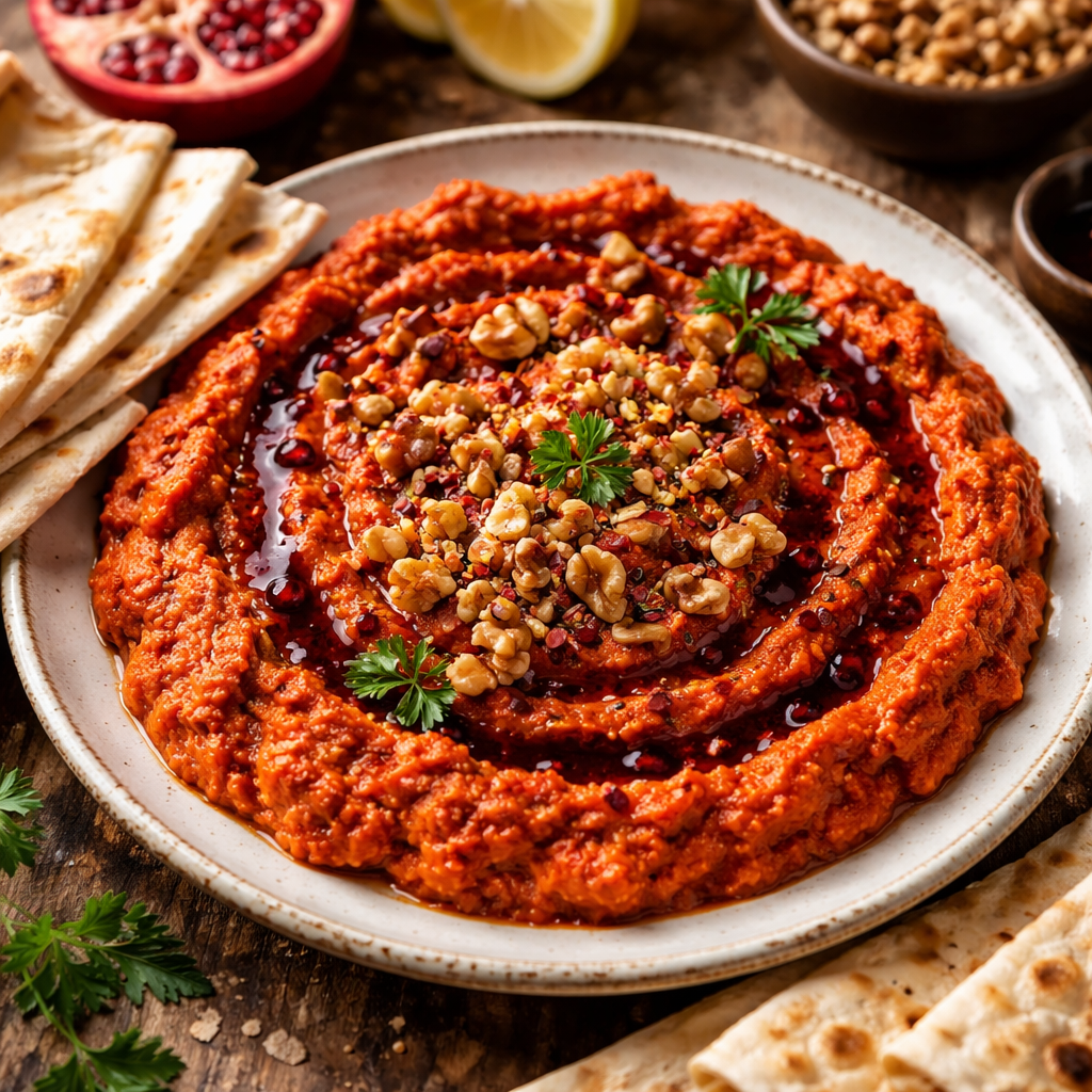 Cevizli kırmızıbiber ezmesi tabakta