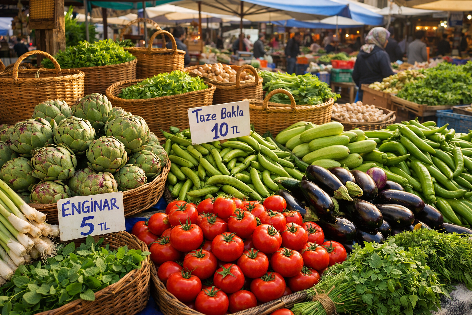 Ege pazarında taze mevsimlik sebzeler